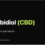 Ilustração de capa do guia sobre canabidiol (CBD) e seus usos, com motivo molecular e identidade visual da Weedoo.